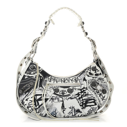 Balenciaga Agneau Arena Graffiti Small Le Cagole Shoulder Bag White Black 1 of 12
