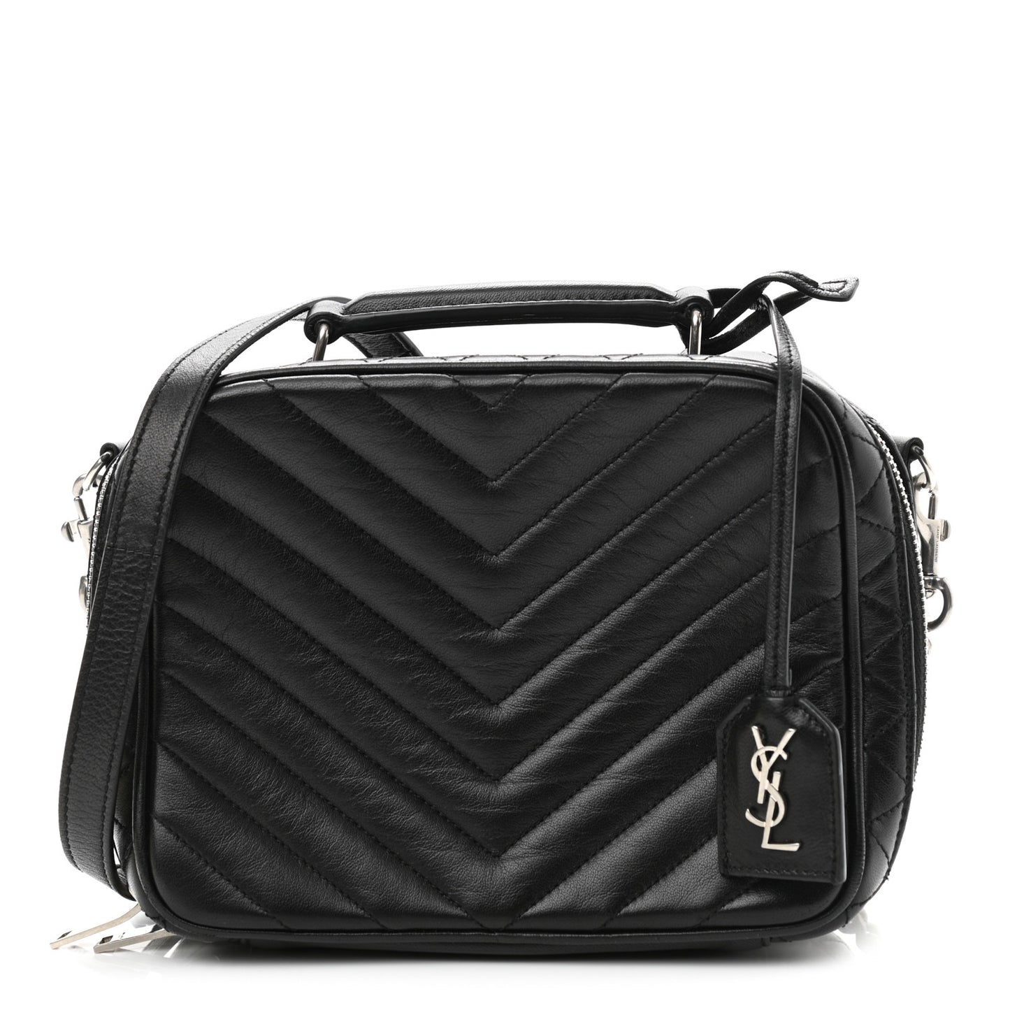 Lambskin Matelasse Chevron Lunchbox Bag Black