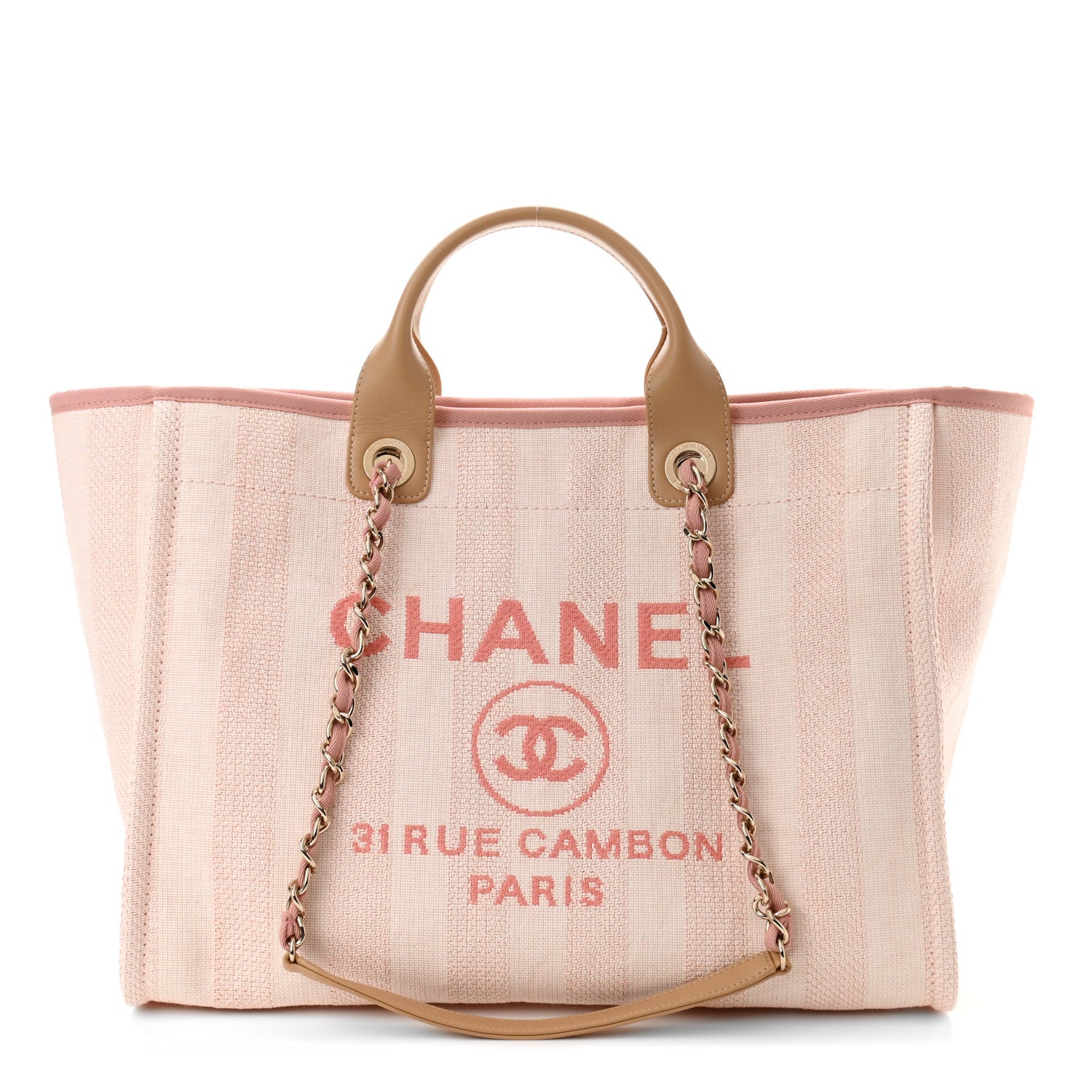 Chanel Mixed Fibers Calfskin Striped Medium Deauville Tote Light Pink 1 of 13