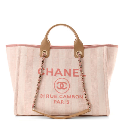 Chanel Mixed Fibers Calfskin Striped Medium Deauville Tote Light Pink 1 of 13