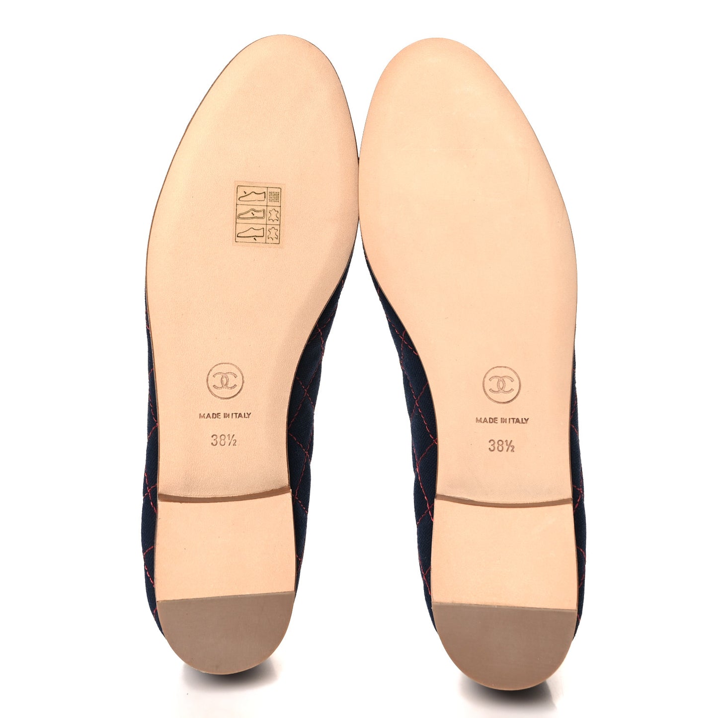 Canvas Calfskin Quilted Cap Toe CC Ballerina Flats 38.5 Navy Red