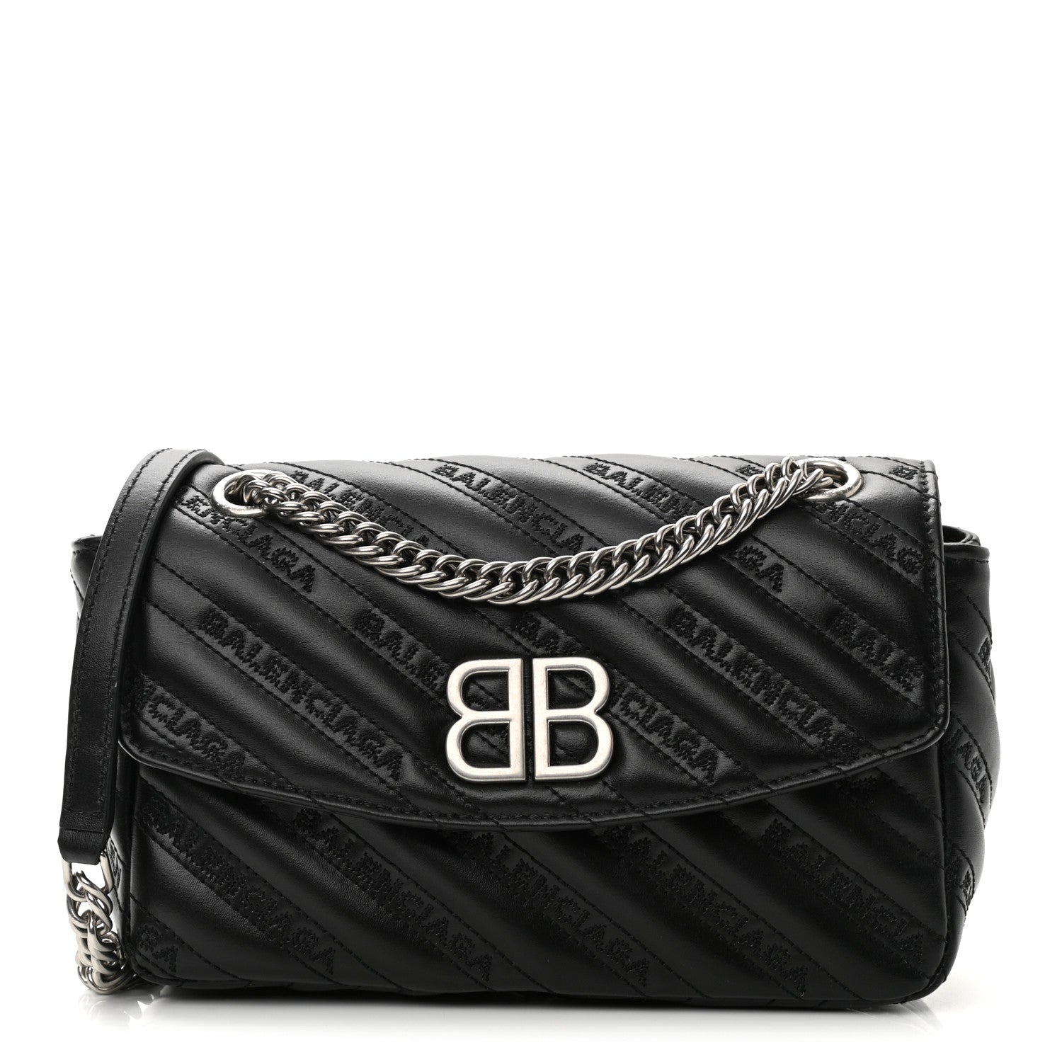 Balenciaga Calfskin Logo Matelasse S BB Round Shoulder Bag Black 1 of 11