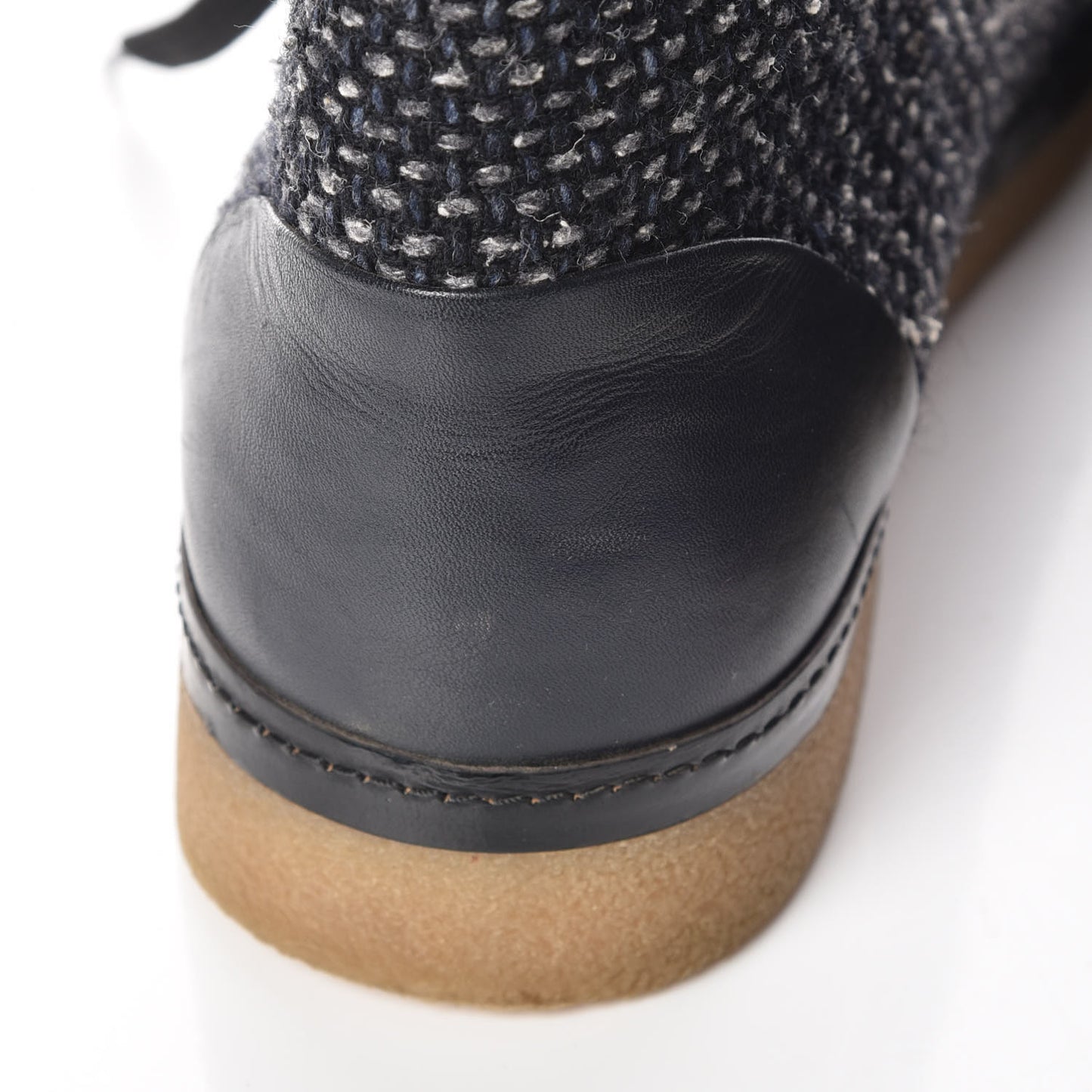 Tweed Calfskin Patent CC Lace Up Short Boots 41 Black Grey Dark Navy