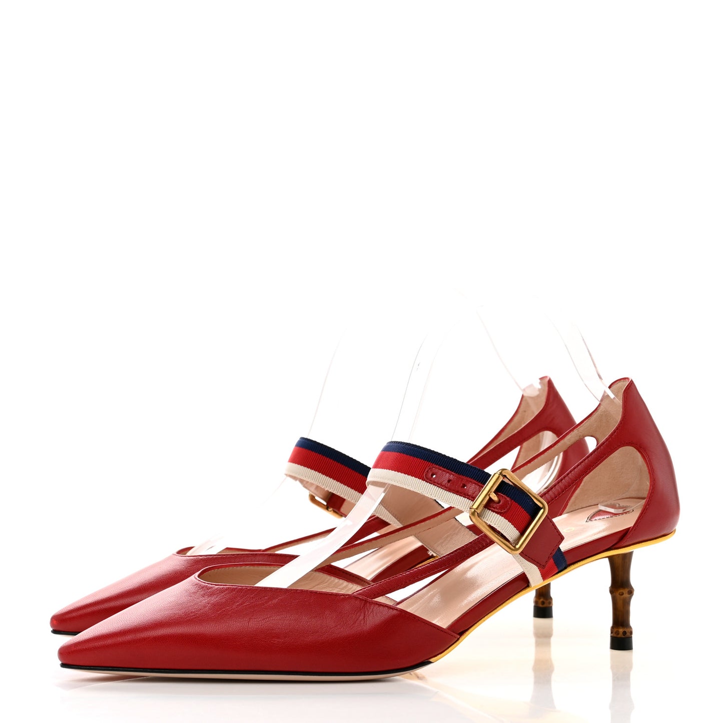 Malaga Kid Grosgrain Sylvie Web Bamboo Low Heel Pumps 41 Hibiscus Red