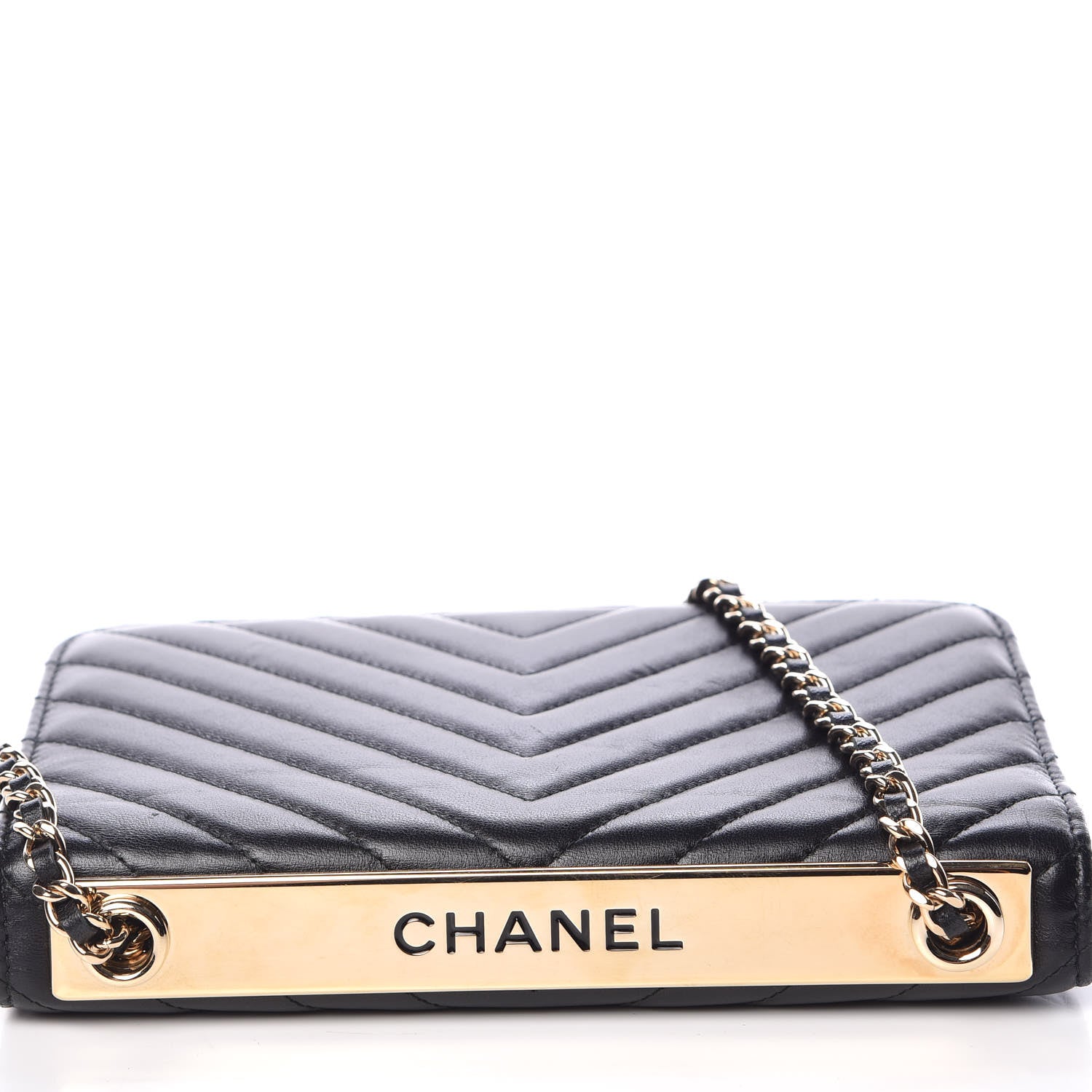 Chanel Lambskin Chevron Quilted Trendy CC Wallet On Chain WOC Black 13 of 13