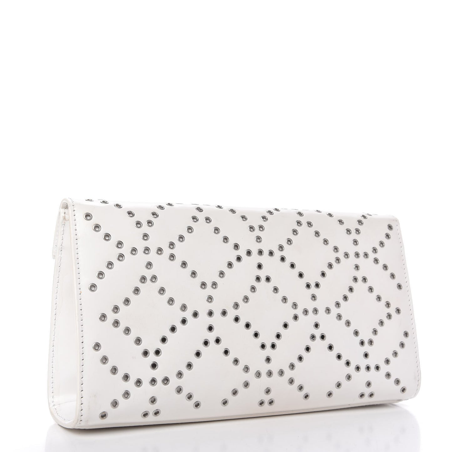 Calfskin Grommet Studded Clutch White