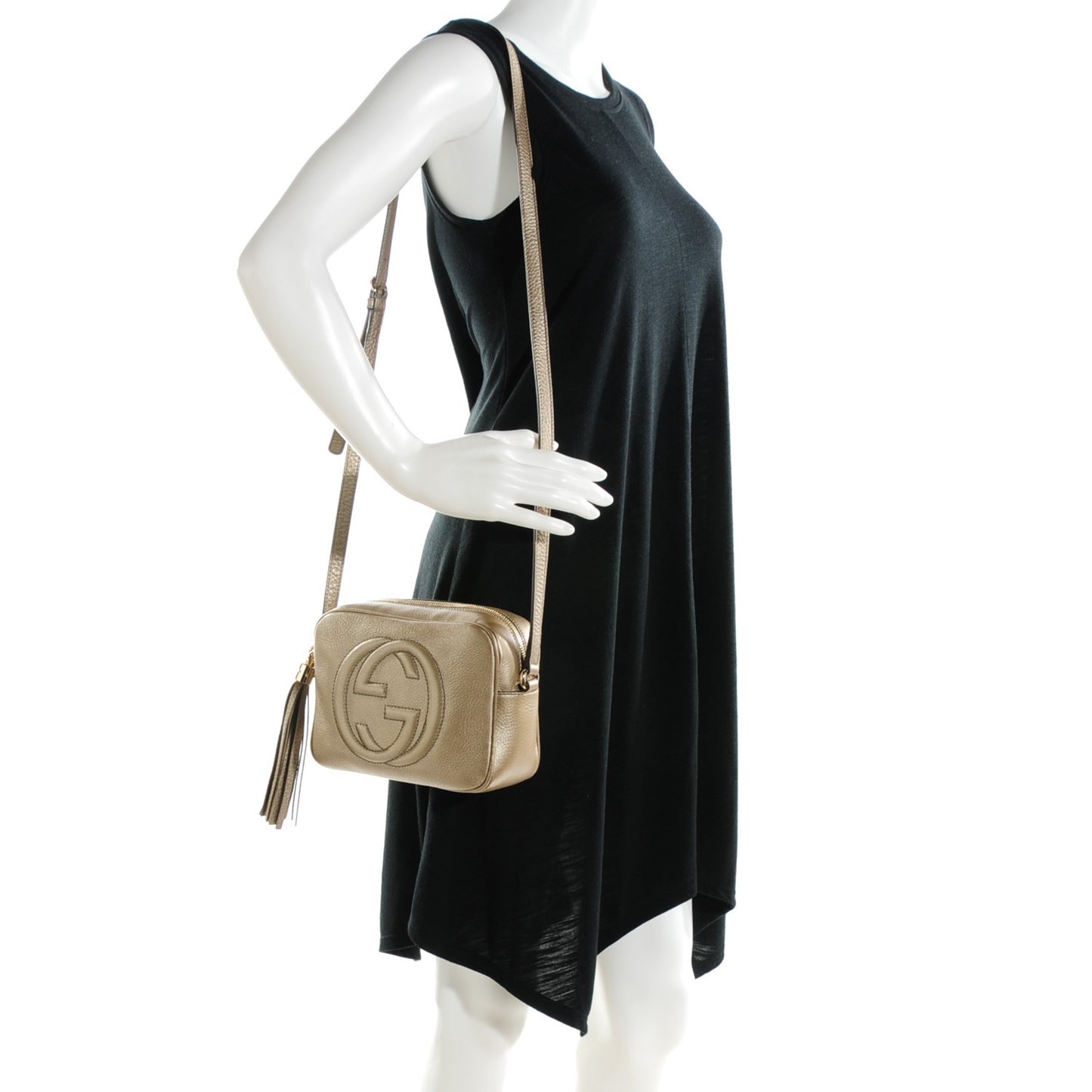 Metallic Pebbled Calfskin Small Soho Disco Bag Golden Beige