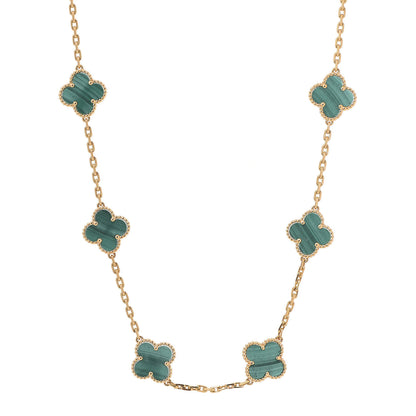 Van Cleef & Arpels 18K Yellow Gold Malachite 10 Motifs Vintage Alhambra Necklace 1 of 4