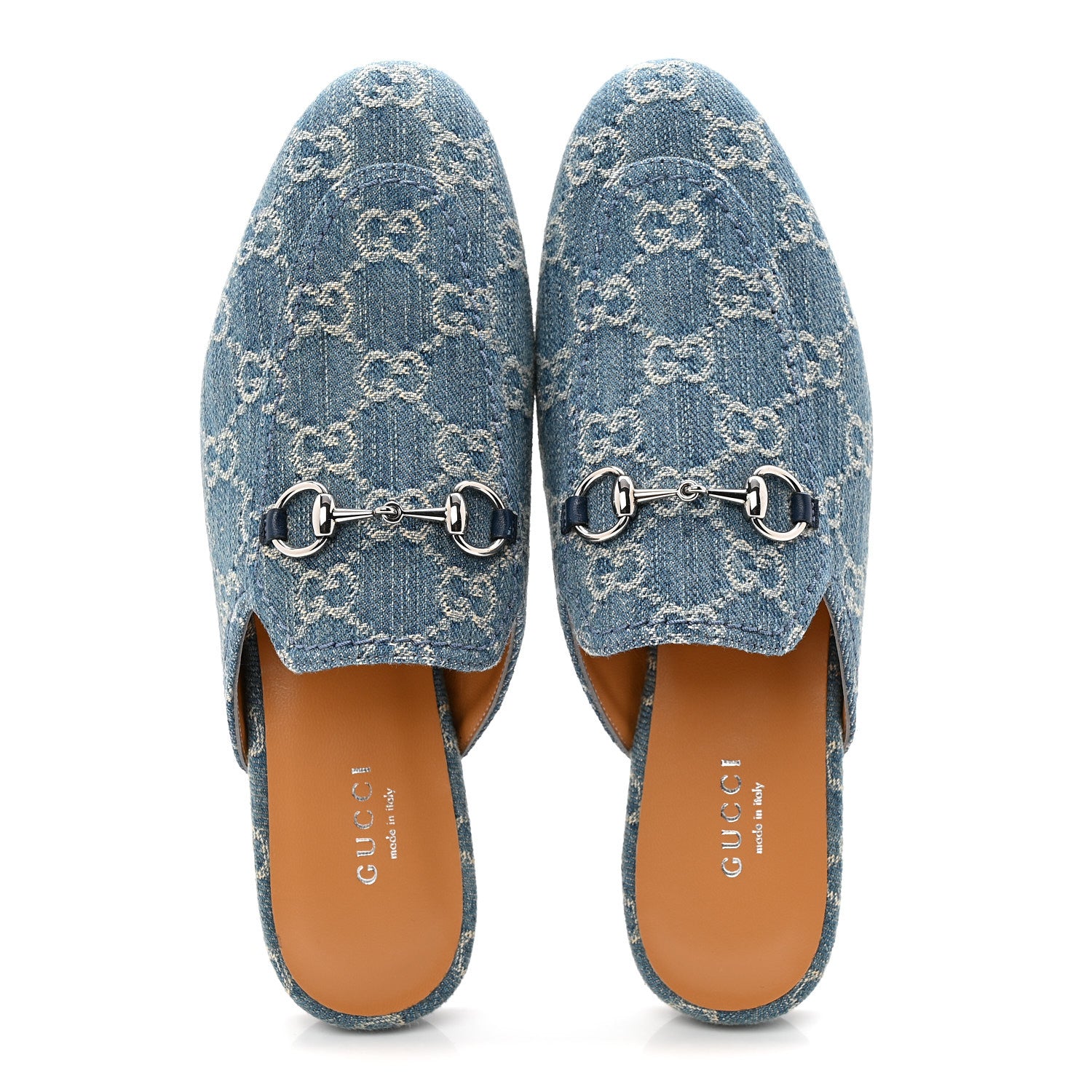 Gucci New Denim GG Malaga Kid Womens Princetown Slippers 36.5 Light Blue Royale 5 of 9