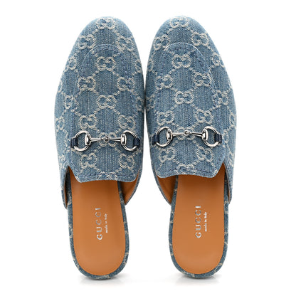 Gucci New Denim GG Malaga Kid Womens Princetown Slippers 36.5 Light Blue Royale 5 of 9