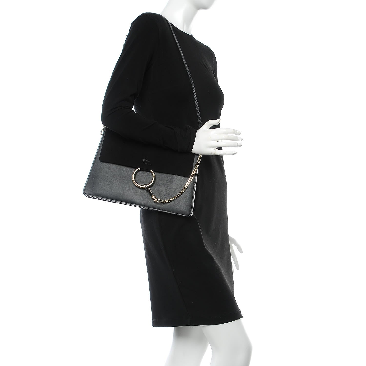 Chloe Suede Calfskin Medium Faye Shoulder Bag Black 2 of 8