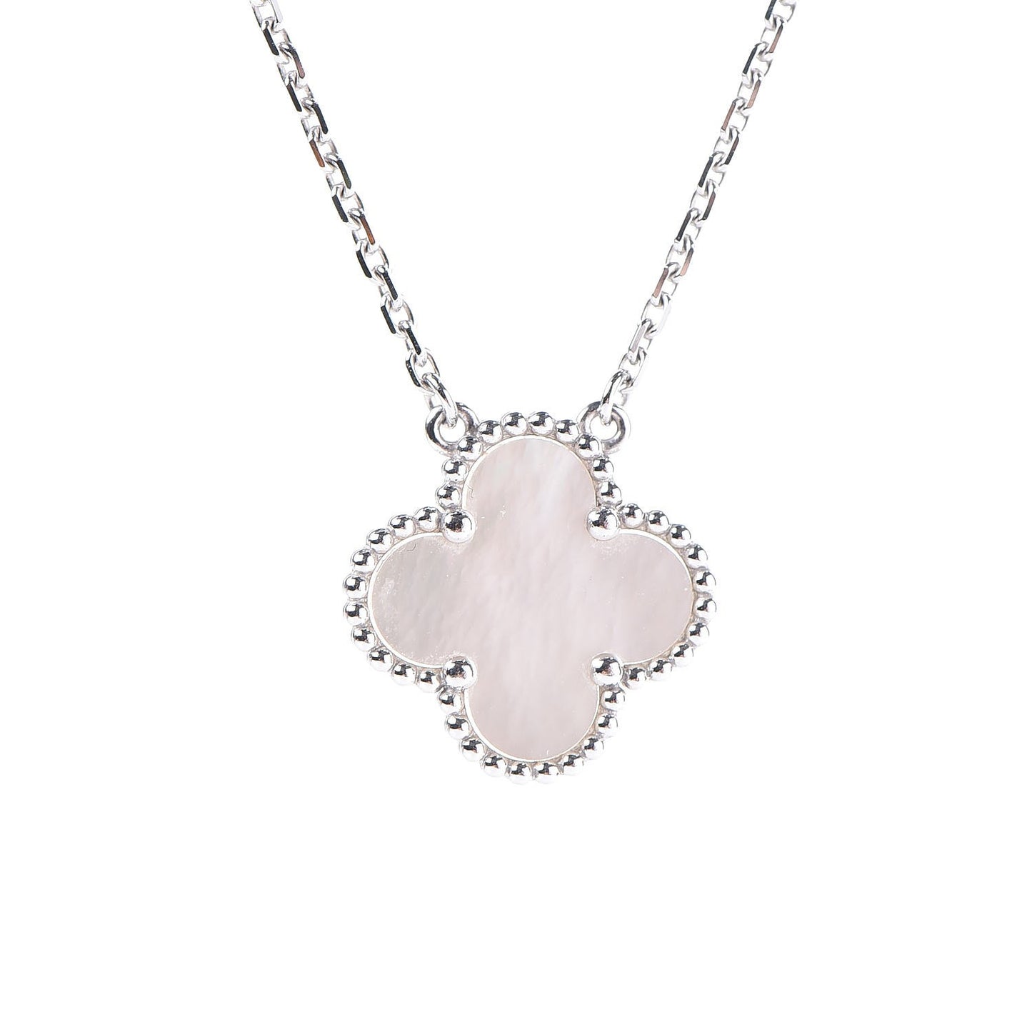 18K White Gold Mother of Pearl Vintage Alhambra Pendant Necklace