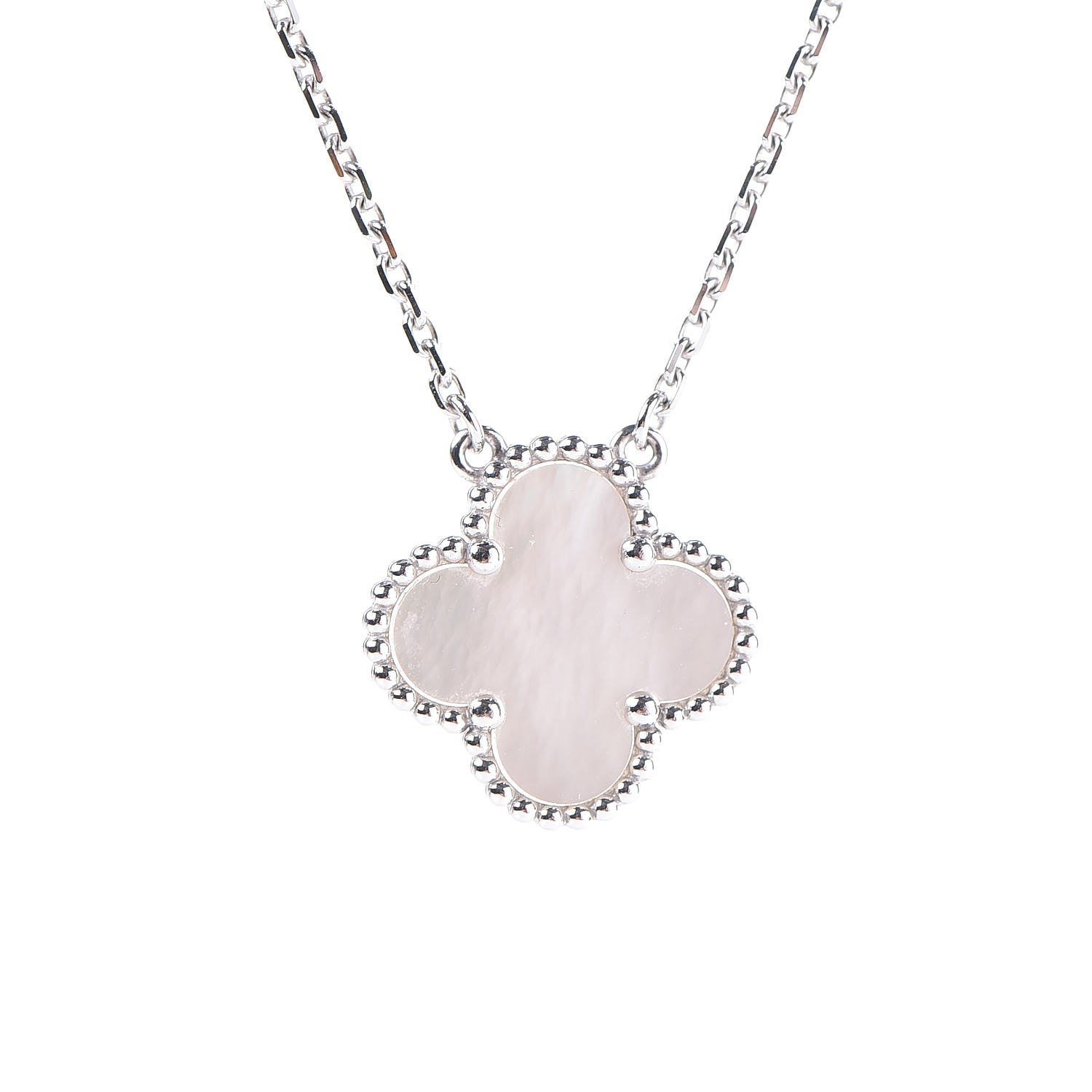 Van Cleef & Arpels 18K White Gold Mother of Pearl Vintage Alhambra Pendant Necklace 4 of 8