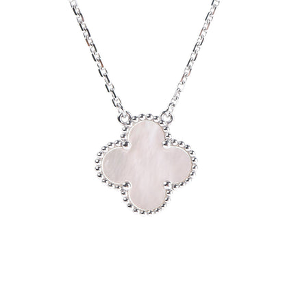 Van Cleef & Arpels 18K White Gold Mother of Pearl Vintage Alhambra Pendant Necklace 4 of 8