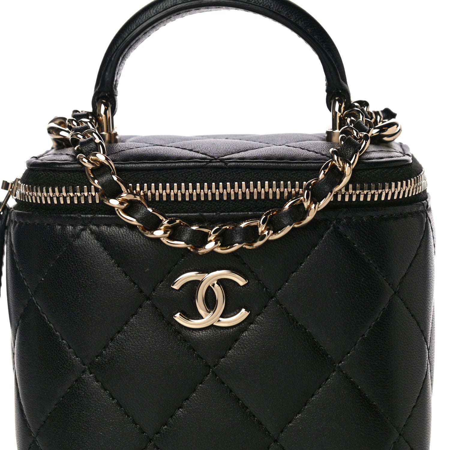 Chanel Lambskin Quilted Top Handle Mini Vanity Case With Chain Black 8 of 11