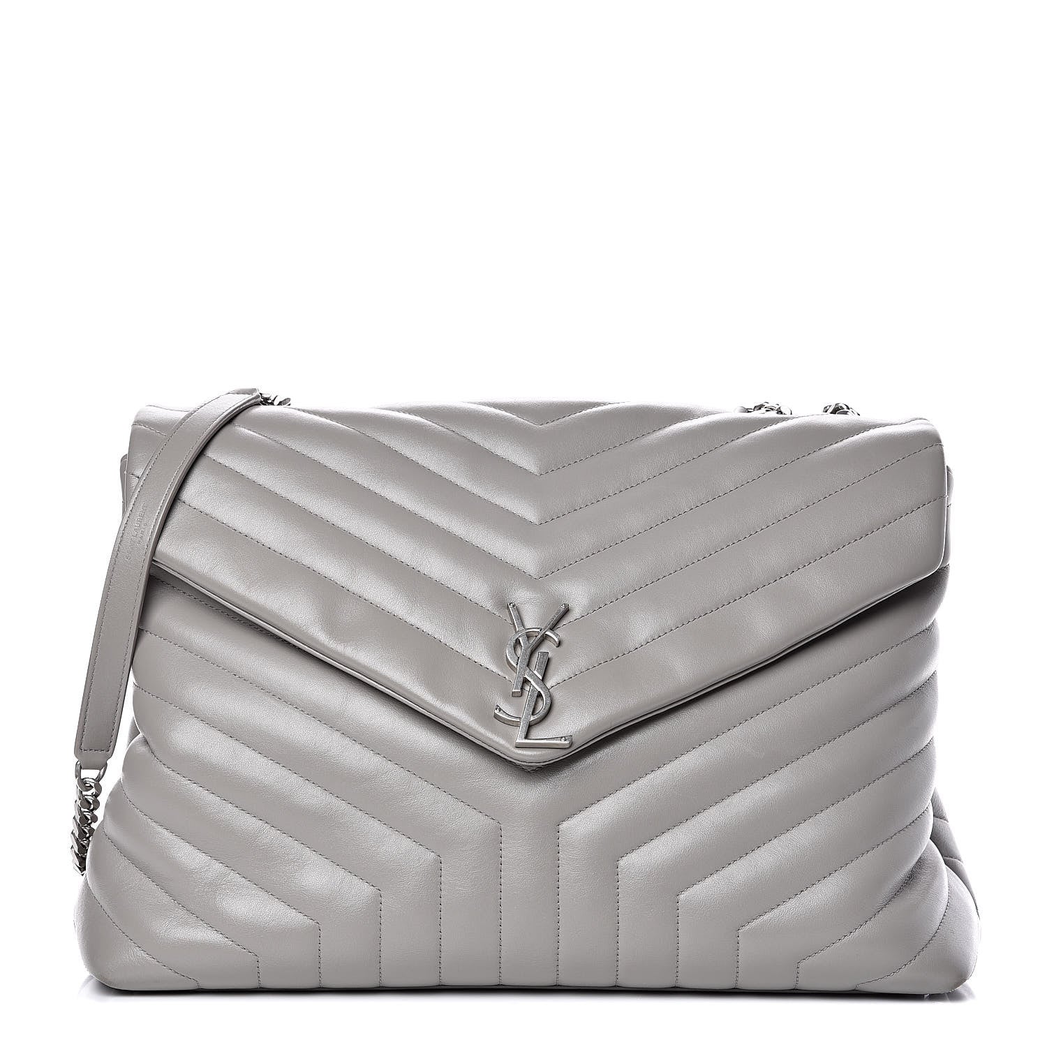 Saint Laurent Calfskin Y Quilted Monogram Large Loulou Chain Satchel Light Grey 1 of 13