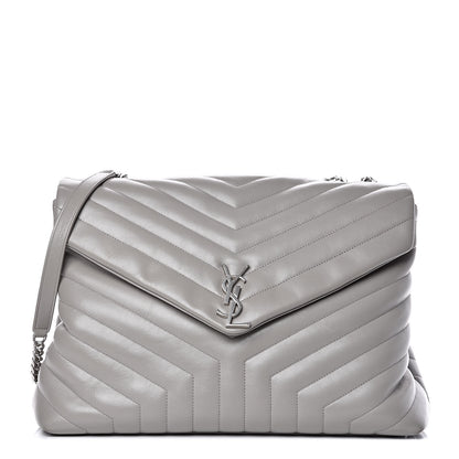 Saint Laurent Calfskin Y Quilted Monogram Large Loulou Chain Satchel Light Grey 1 of 13