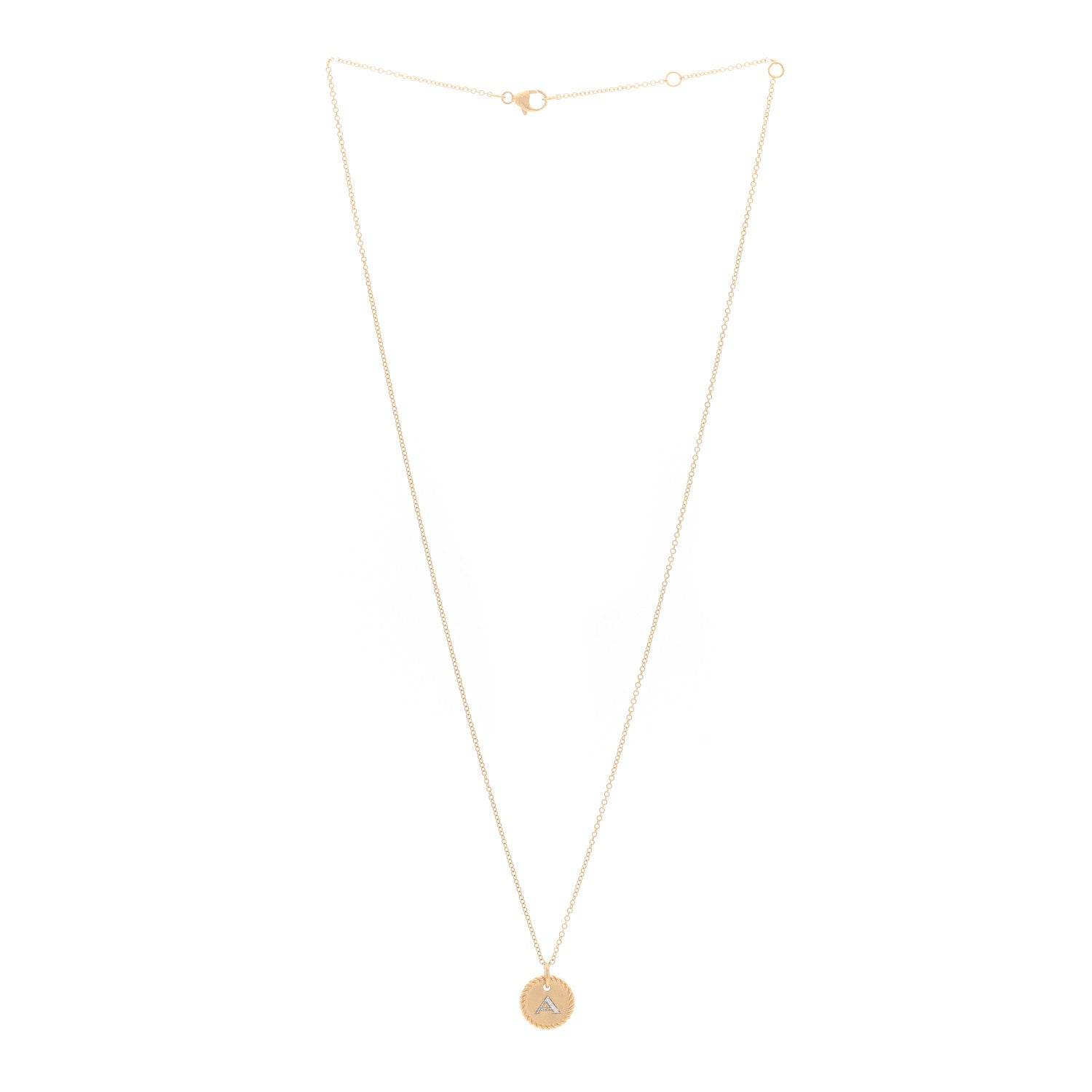 David Yurman 18K Yellow Gold Diamond Initial A Charm Necklace 3 of 5