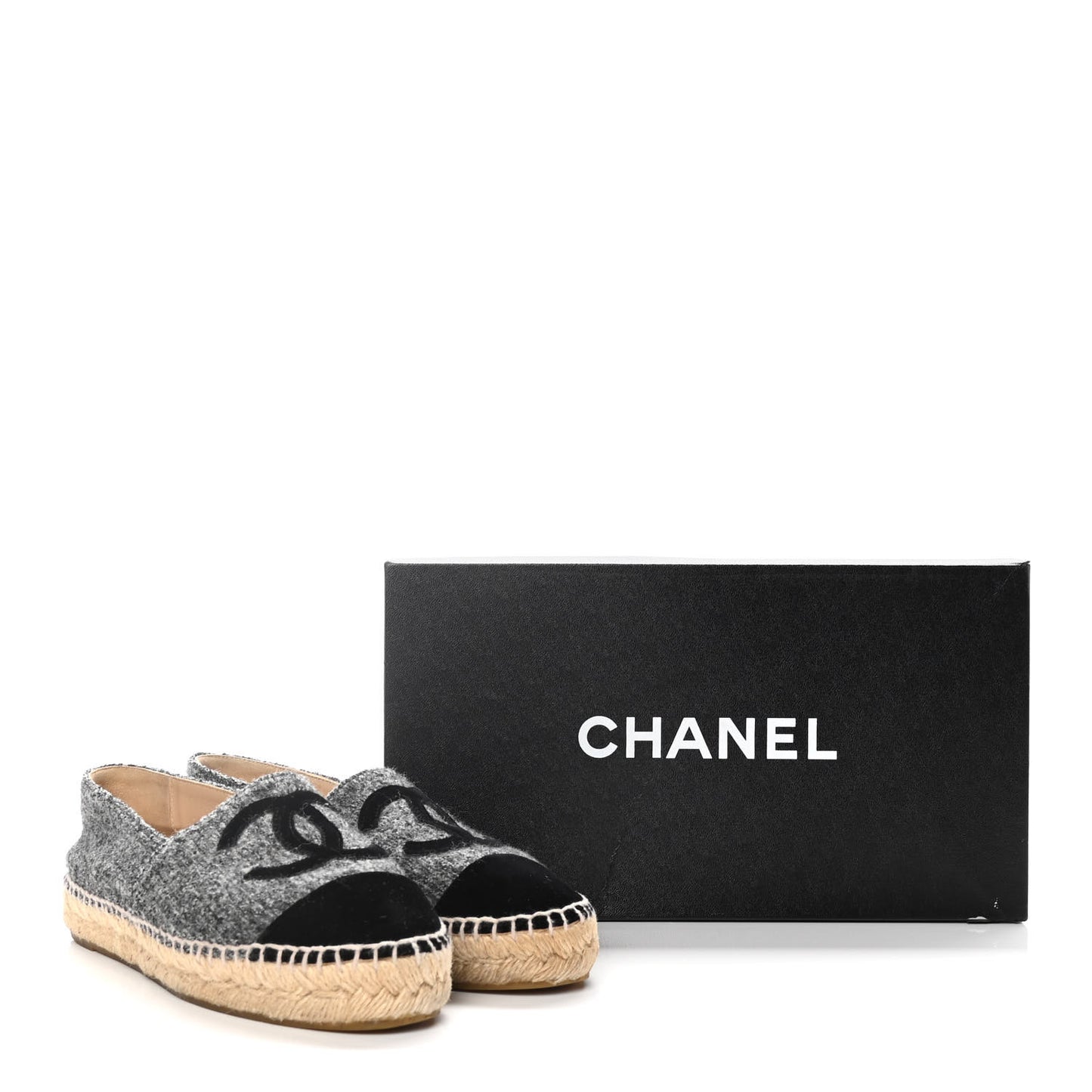 Tweed Velvet CC Espadrilles 36 Grey Black