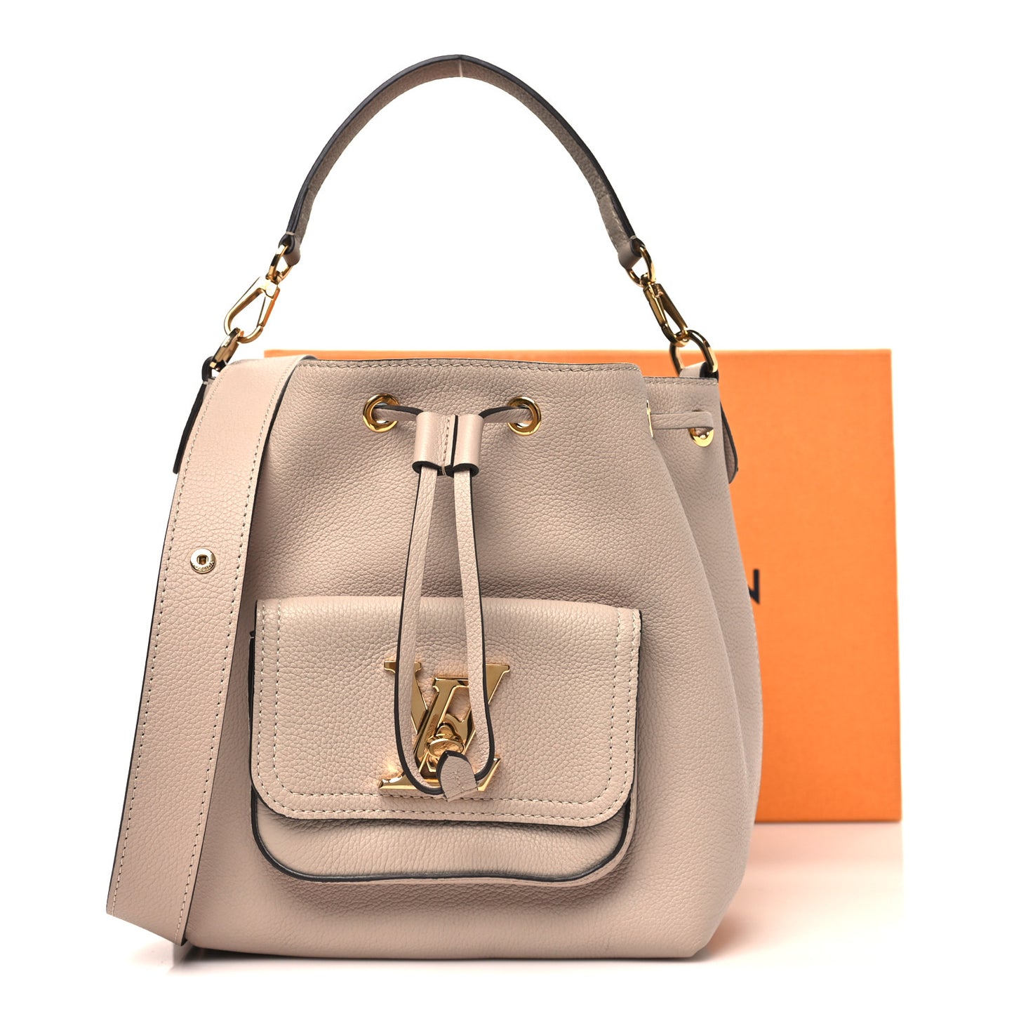 Calfskin Lockme Bucket MM Greige
