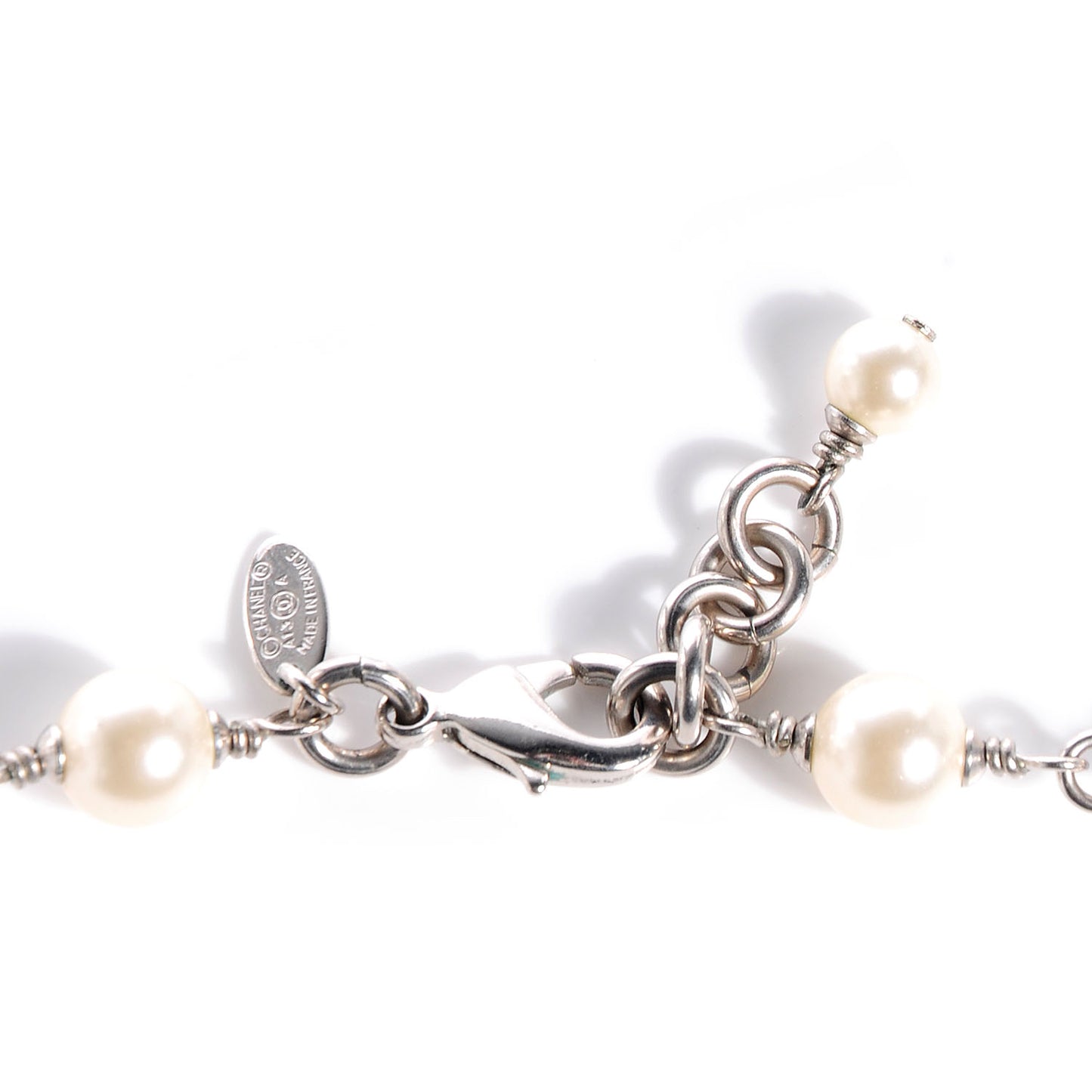 Crystal Pearl CC Long Necklace Silver