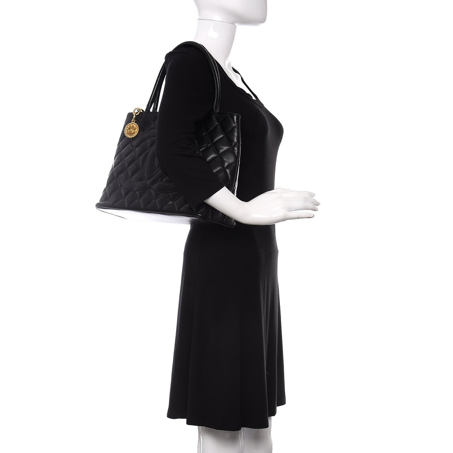 Caviar Quilted Medallion Tote Black