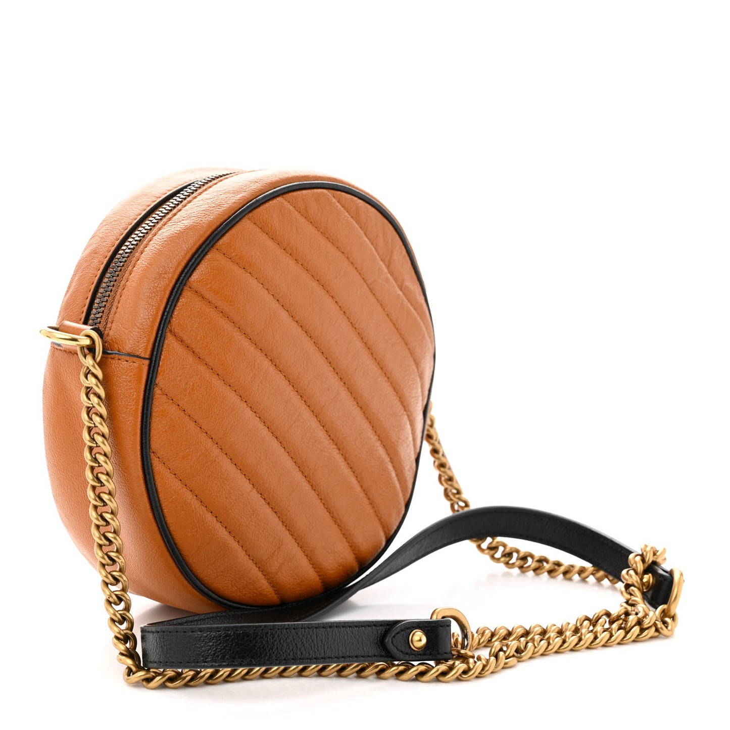 Azalea Calfskin Matelasse Diagonal Mini Torchon GG Marmont Round Shoulder Bag Cognac Black