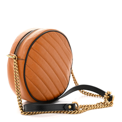Gucci Azalea Calfskin Matelasse Diagonal Mini Torchon GG Marmont Round Shoulder Bag Cognac Black 3 of 11