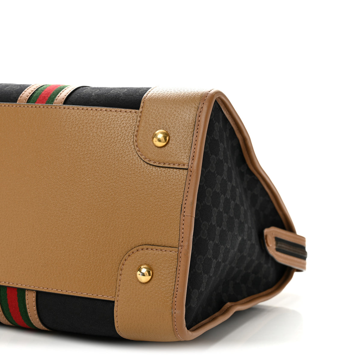 Monogram Textured Dollar Calfskin Web XL Bauletto Duffle Top Handle Bag Black Koi Beige