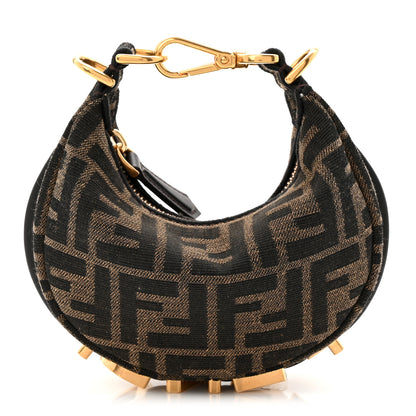 Fendi Fabric Jacquard FF 1974 Nano Fendigraphy Hobo Charm Tobacco Moro 1 of 10