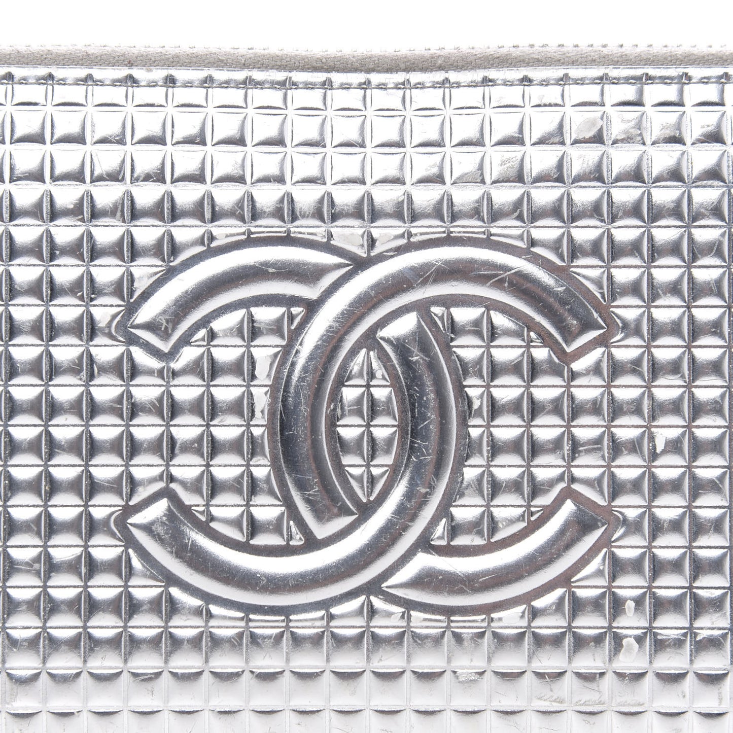Patent Embossed CC Zip Around Wallet Silver