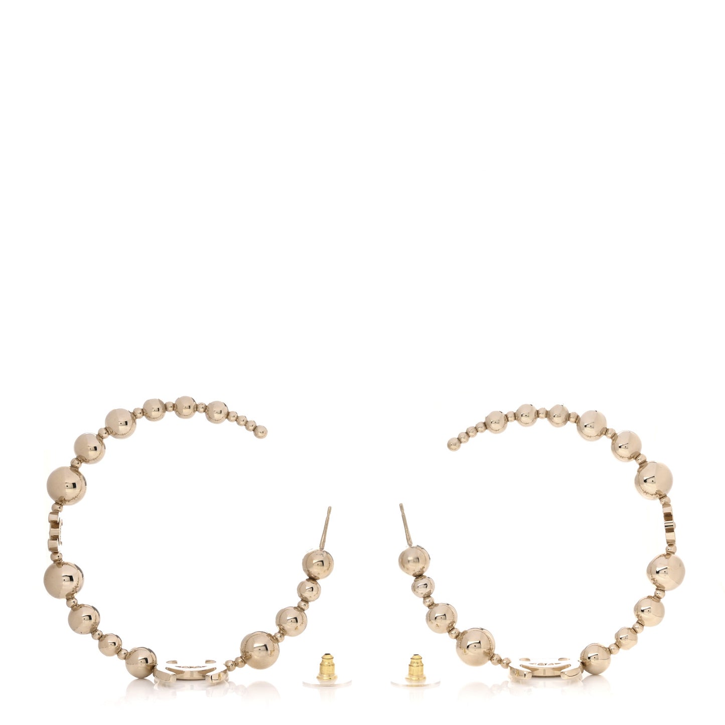 Metal Bead CC Hoop Earrings Gold