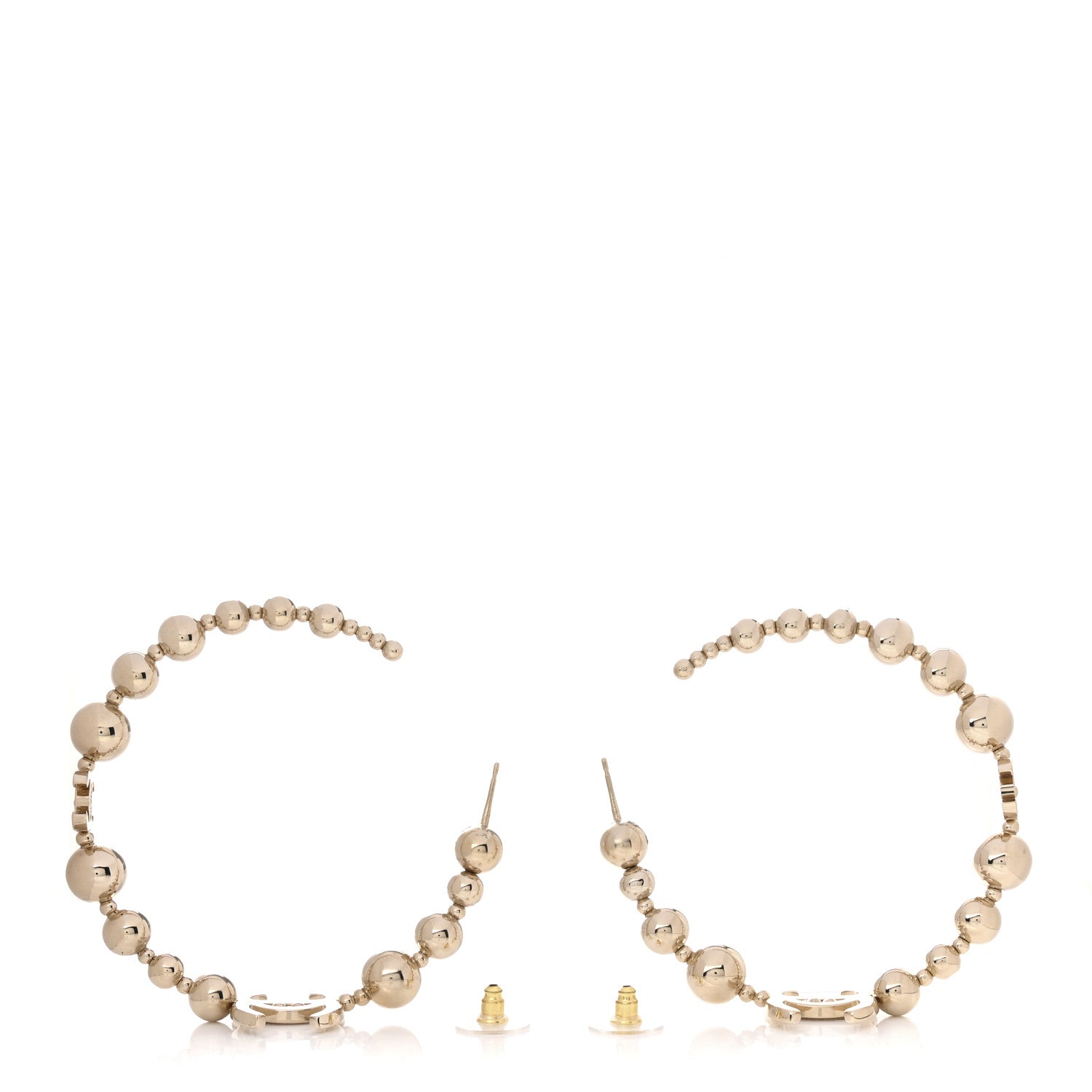 Chanel Metal Bead CC Hoop Earrings Gold 3 of 4