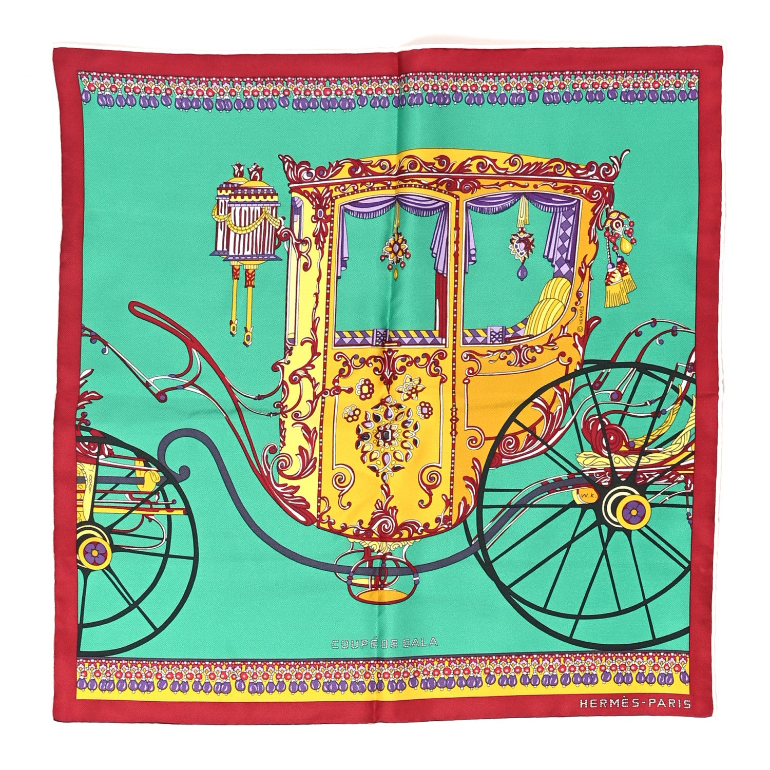 Hermes Silk Coupe De Gala Pocket Square Menthol Jaune Bordeaux 1 of 4