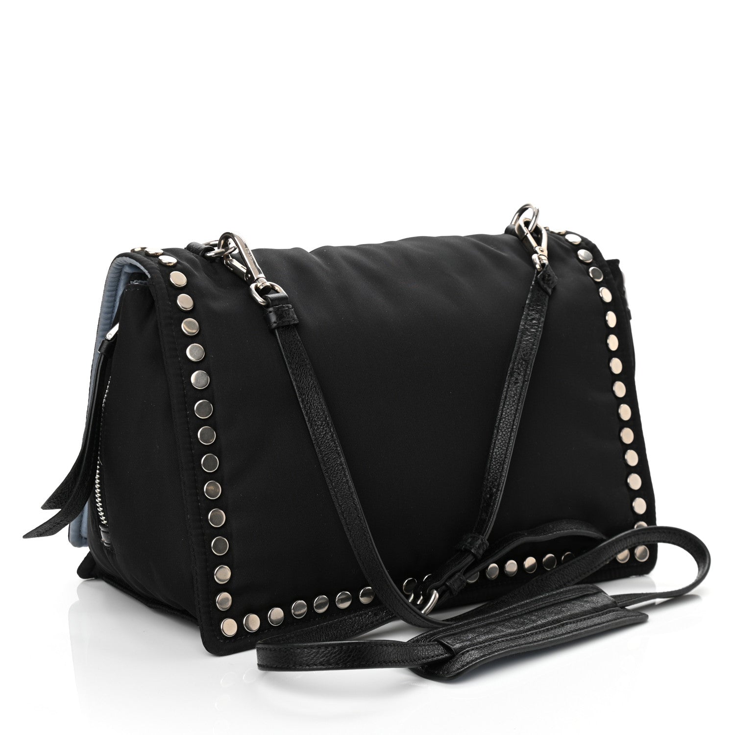 Prada Tessuto Nylon Studded Etiquette Flap Black 3 of 9