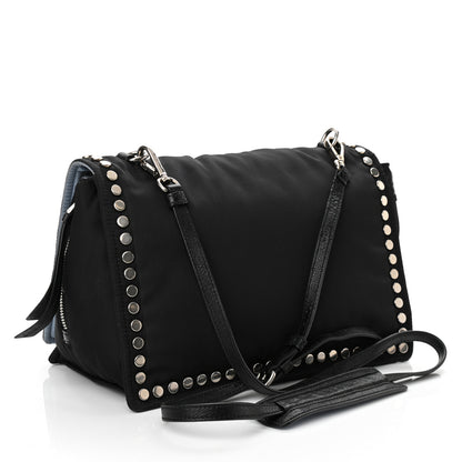 Prada Tessuto Nylon Studded Etiquette Flap Black 3 of 9