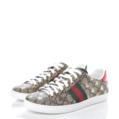 Gucci GG Supreme Monogram Bees Ayers Web Womens Ace Sneakers 39 Beige Oro Green Red 3 of 9