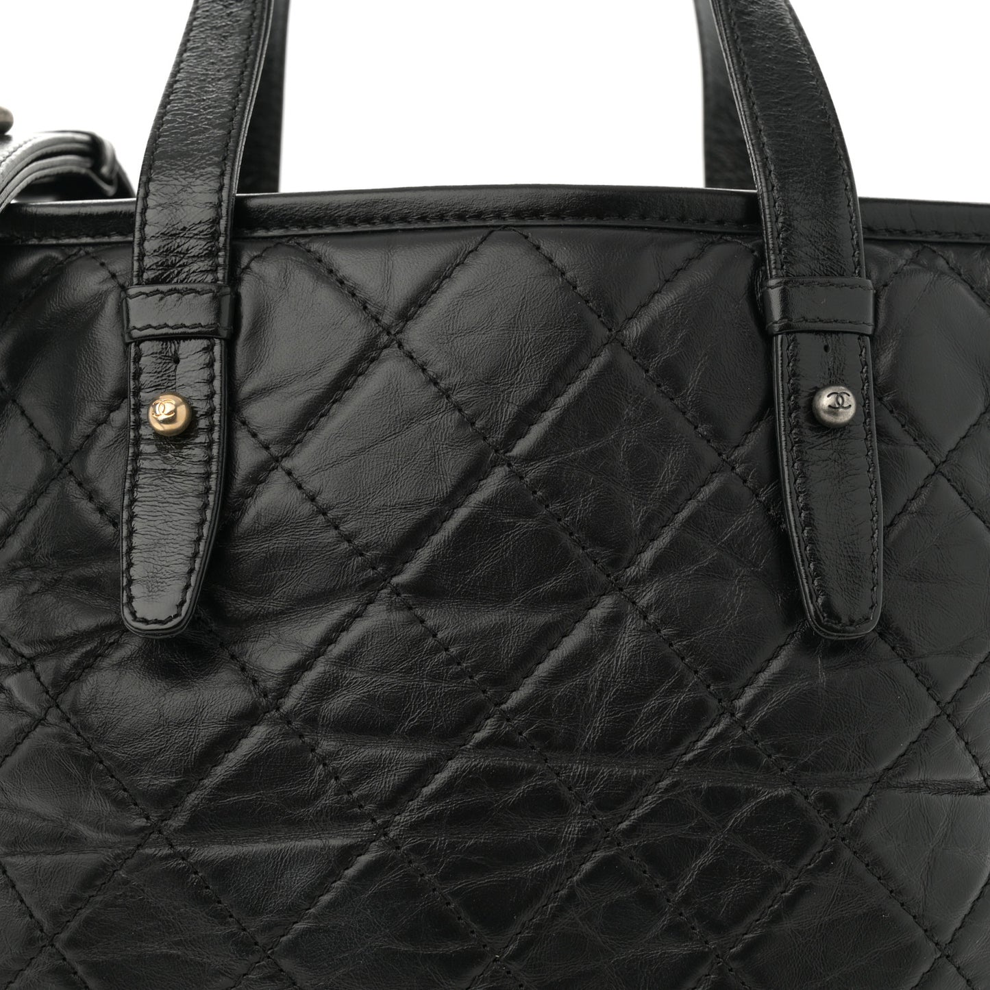 Aged Calfskin Quilted Medium Gabrielle Shopping Tote Black