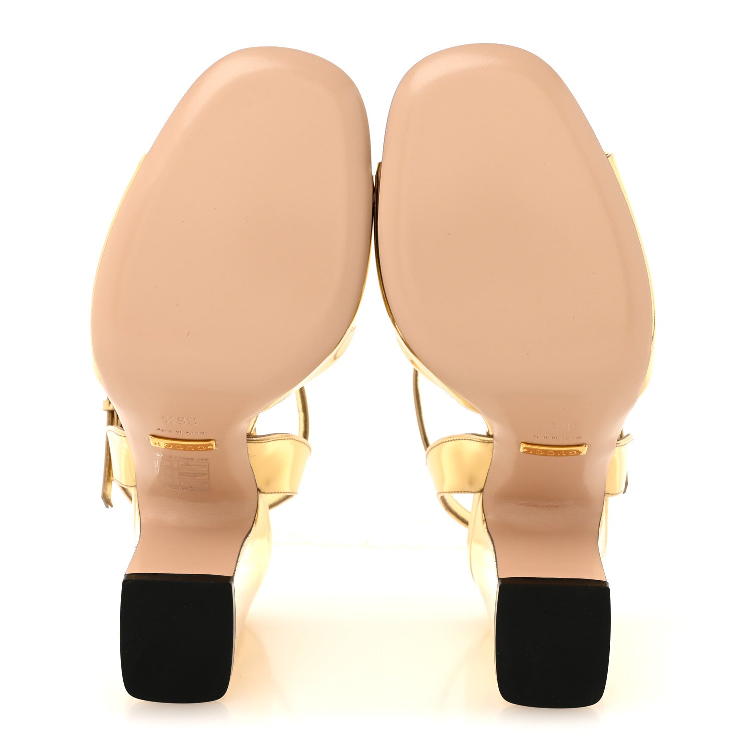 Gucci Metallic Nappa Horsebit Cross Strap 95mm Sandals 36.5 Gold 6 of 10