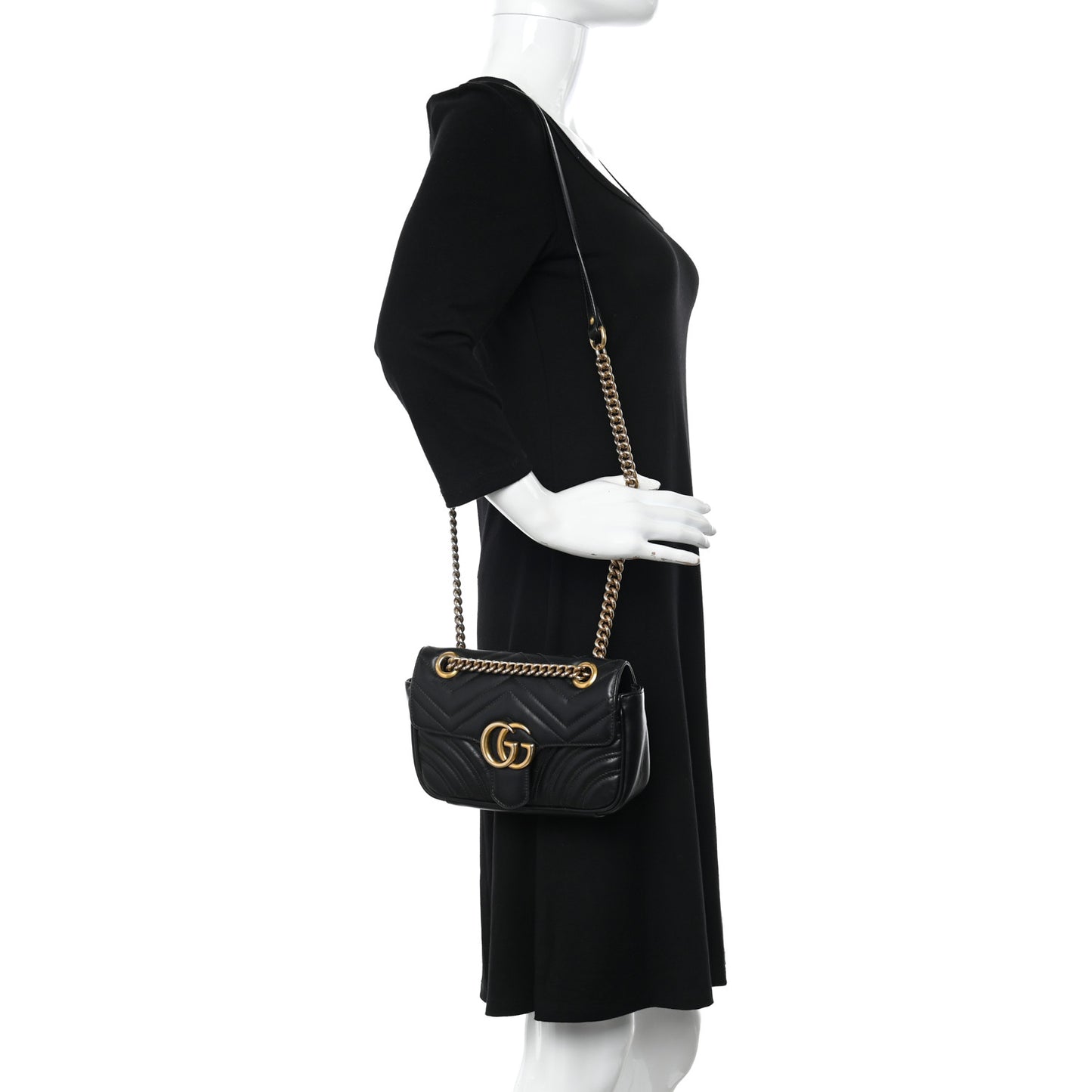 Calfskin Matelasse Mini GG Marmont Shoulder Bag Black