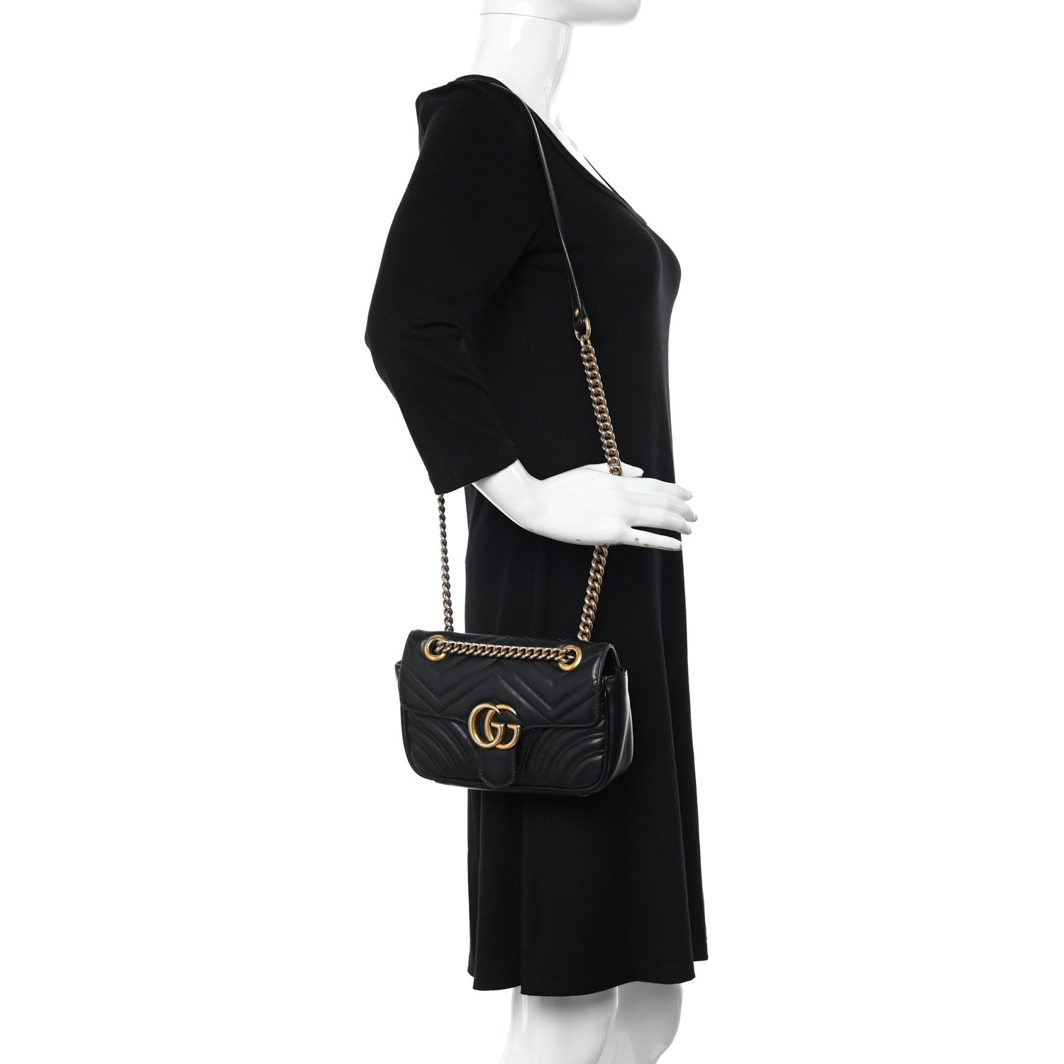 Gucci Calfskin Matelasse Mini GG Marmont Shoulder Bag Black 2 of 12