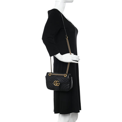 Gucci Calfskin Matelasse Mini GG Marmont Shoulder Bag Black 2 of 12