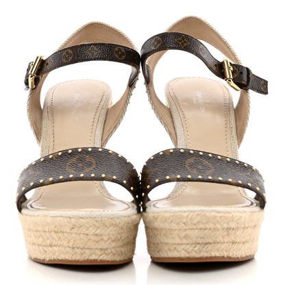 Louis Vuitton Canvas Patent Monogram Coastline Wedge Sandals 37 Beige 2 of 13
