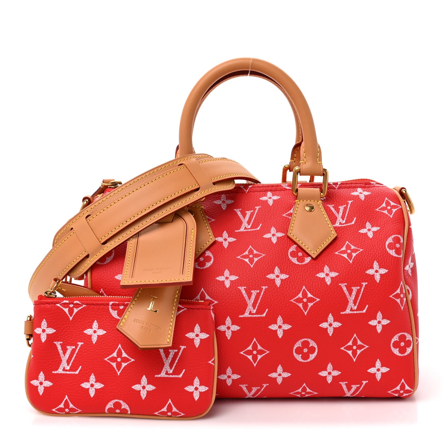 Soft Calfskin Monogram Speedy P9 Bandouliere 25 Red