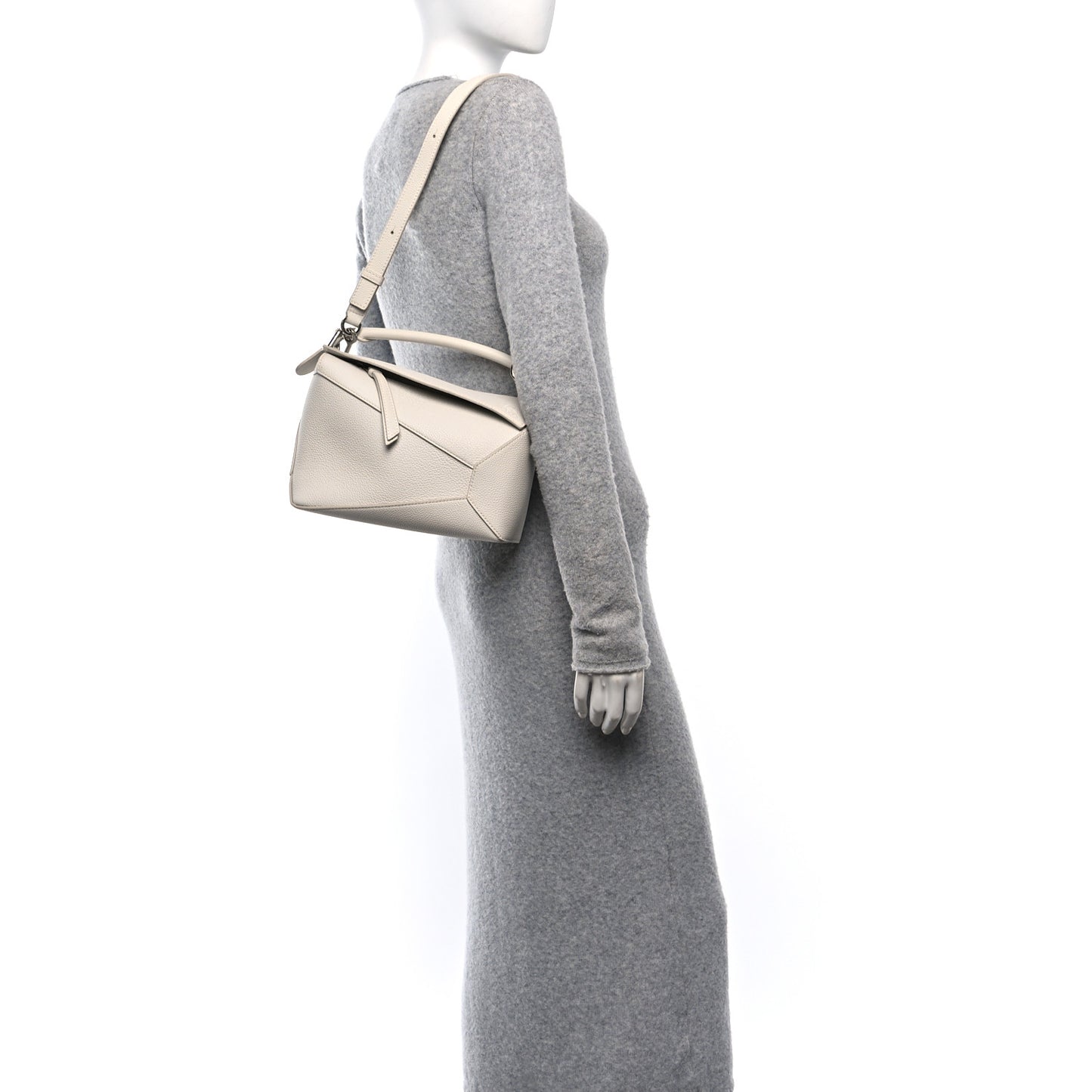 Soft Grained Calfskin Small Puzzle Edge Bag Soft White