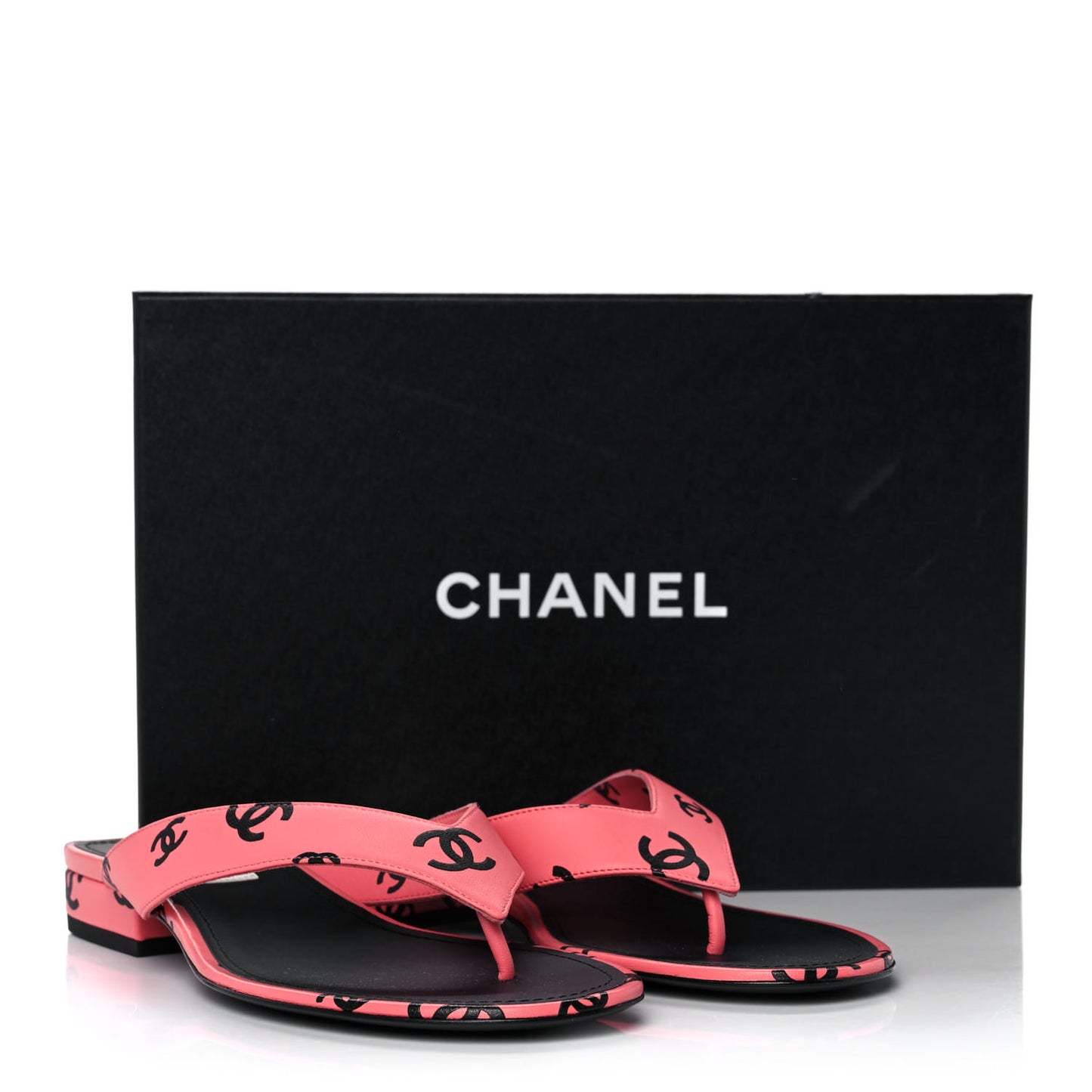 Lambskin Printed CC Thong Sandals 39 Pink Black