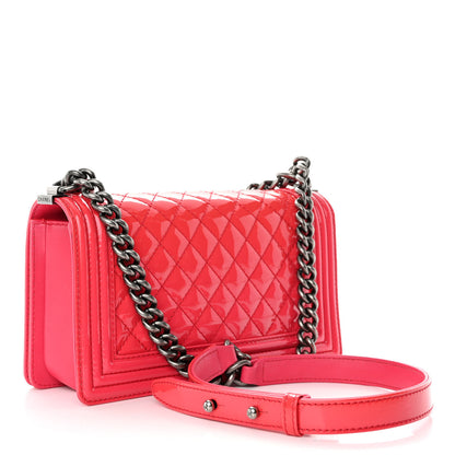 Chanel Patent Calfskin Enamel Quilted Medium Boy Flap Dark Pink 3 of 9