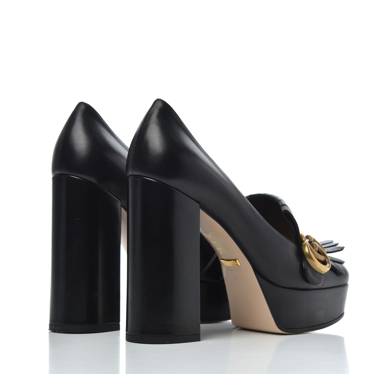 Malaga Kid GG Marmont Fringe Platform High Heel Loafer Pumps 37.5 Black