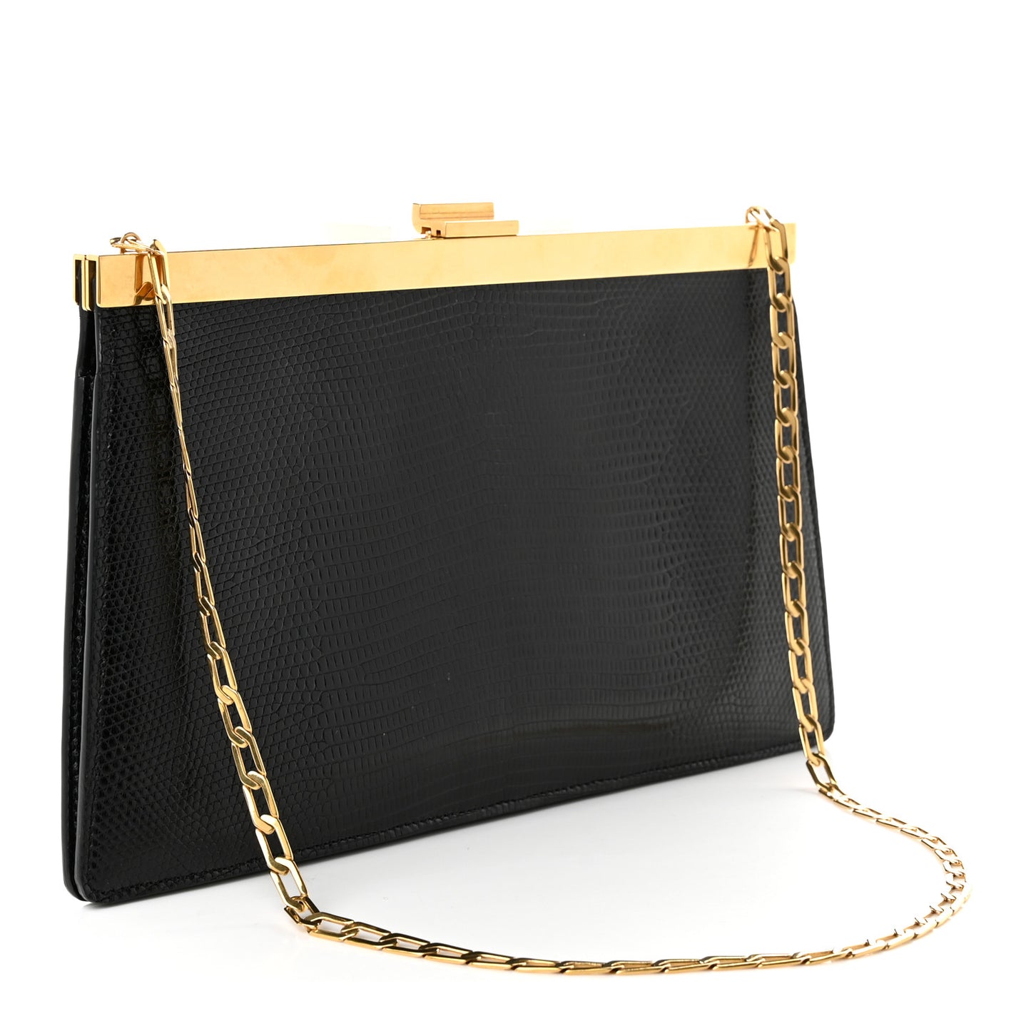 Lizard Mini Clasp Clutch Bag Black