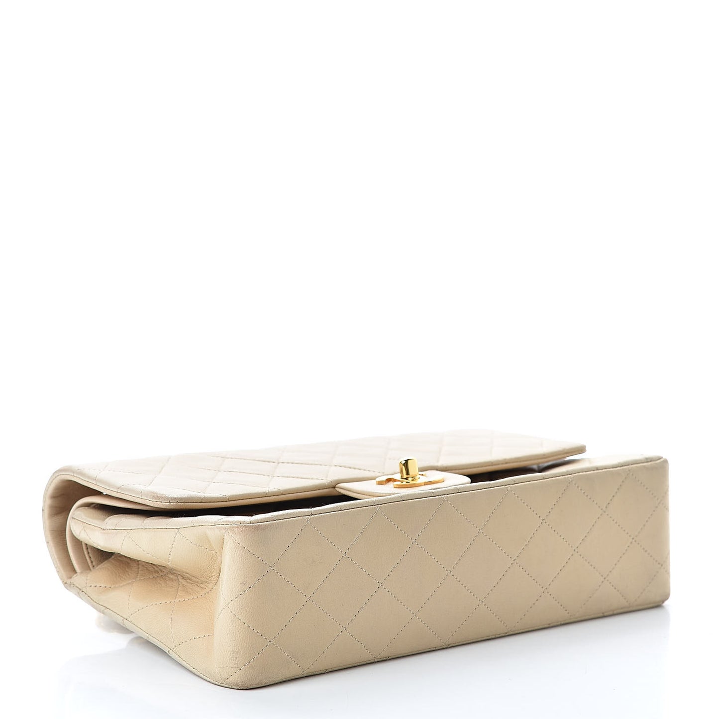 Lambskin Quilted Medium Double Flap Beige
